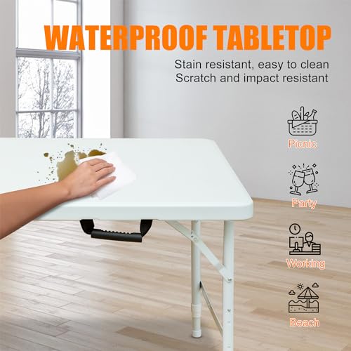 4ft Portable Plastic Folding Table with Carry Handle L323