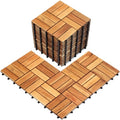Pack of 20 Deck Tiles, Solid Acacia Wood Floor Tiles, Patio Tiles Outdoor Interlocking Waterproof All Weather (12"x12" - 12 Slat, Golden Teak, 20)