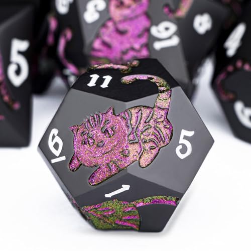 Metal DND Cat Dice 7PCS Polyhedral RPG Dice Set with Gift Case B373640