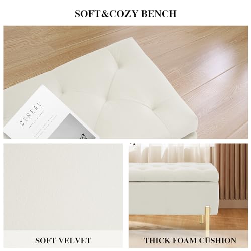 Velvet Storage Bench Ottoman with Soft Close Lid, Grey C5390