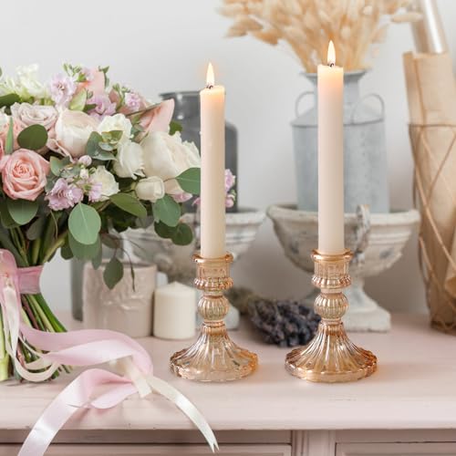 Taper Candle Holder Set of 6, Glass Gold Vintage Candlestick Holders Y451