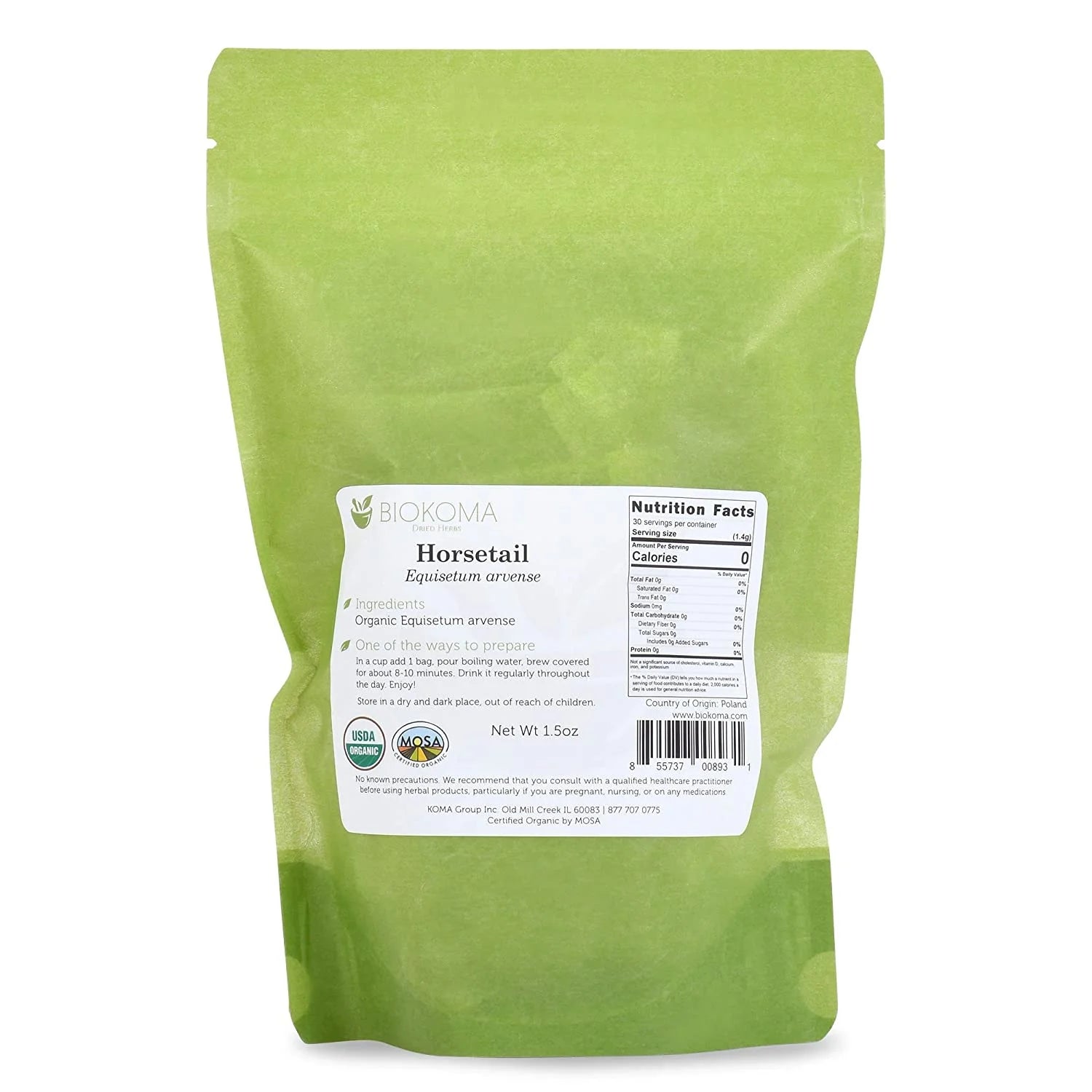 USDA Organic Horsetail Tea Bags, 30 Count Resealable Pouch V414
