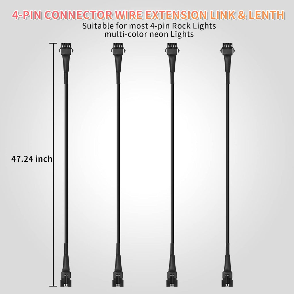 4-Pin Extension Cable Set for RGB LED Rock Lights - 47 inch, 4 Pack A9934