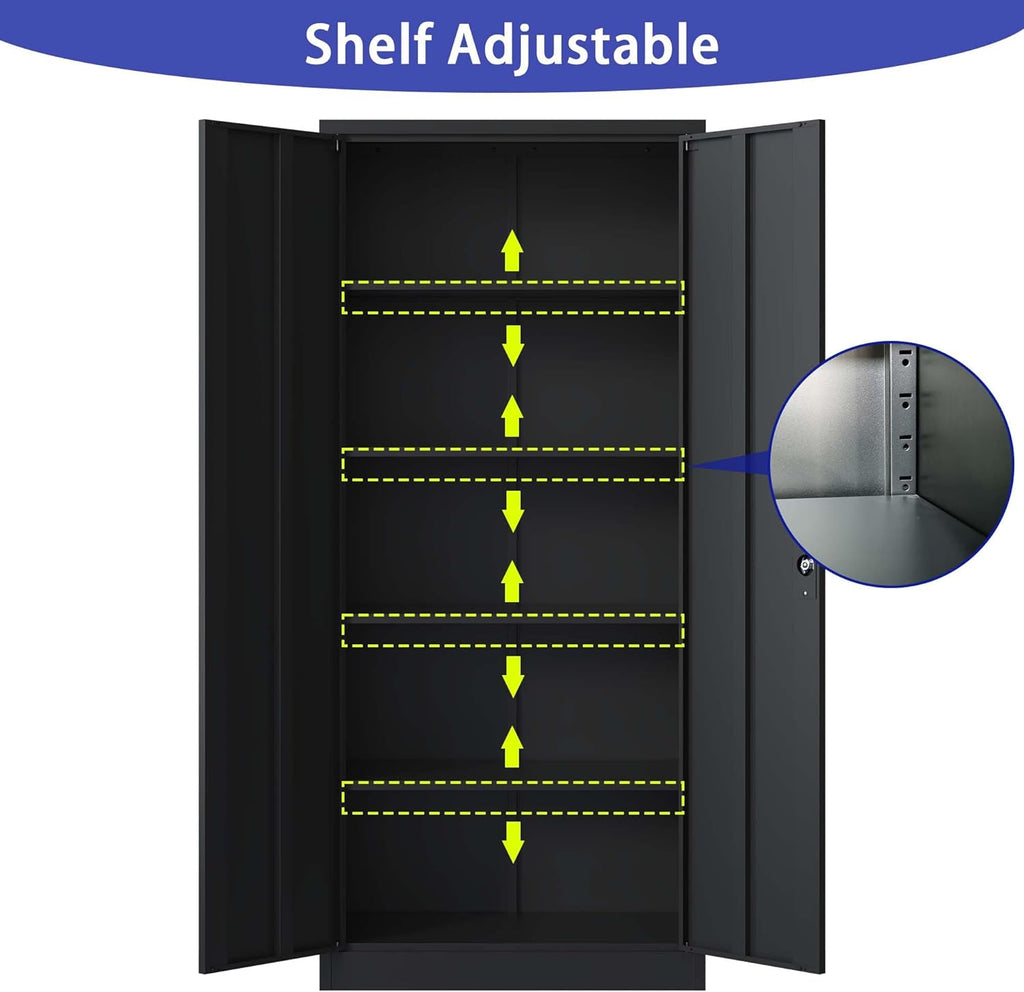 71" Metal Garage Storage Cabinet with Locking Doors and 4 Shelves, Black F83856
