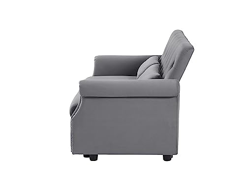 55" Button Tufted Upholstered Futon Loveseat Daybed Convertible Sofa Bed, Gray Velvet J646936