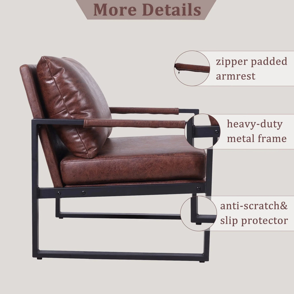 Mid Century Modern Accent Chair Faux Leather with Metal Frame Brown Q8288