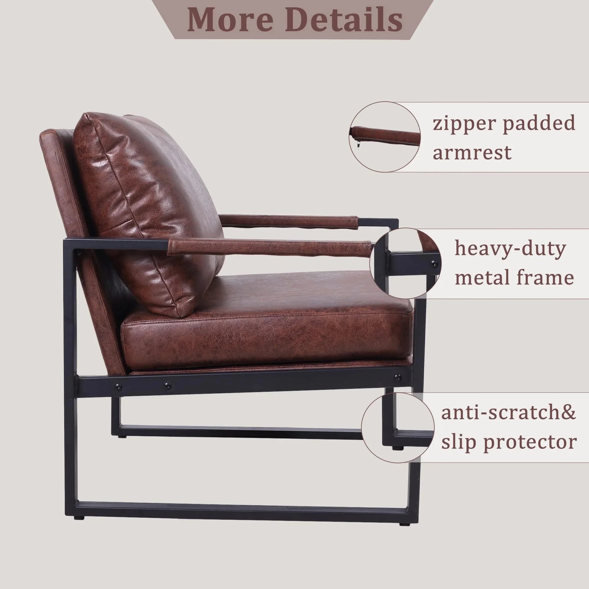 Mid Century Modern Accent Chair Faux Leather with Metal Frame Brown Q8288
