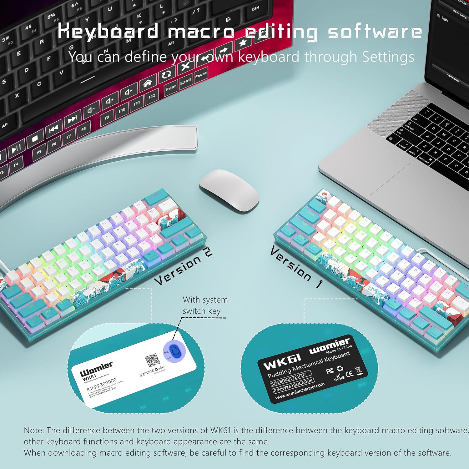 Womier WK61 60% RGB Wired Gaming Keyboard, Hot-Swappable, Red Switch S434778