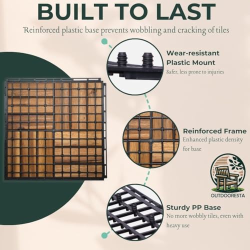Interlocking Acacia Wood Deck Tiles 12x12" Outdoor Waterproof Patio Flooring K561