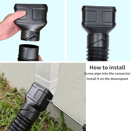 7ft Flexible Gutter Downspout Extension, 3" Drainage Pipe, Black, 1-Pack W36174