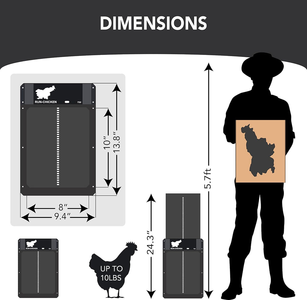 RUN-CHICKEN Automatic Chicken Coop Door T50, Gray, App Programmable, Battery Operated S15992