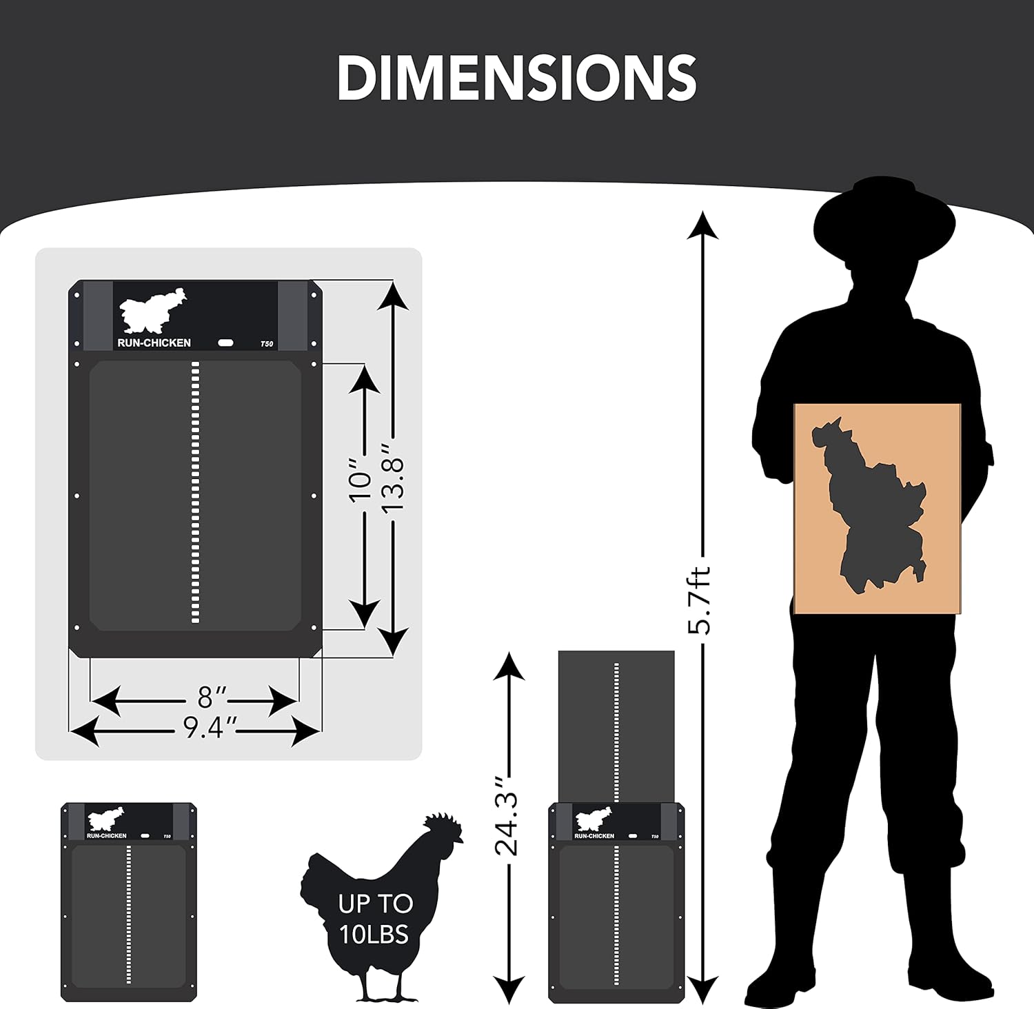 RUN-CHICKEN Automatic Chicken Coop Door T50, Gray, App Programmable, Battery Operated S15992