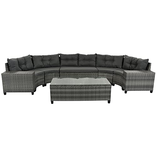 P PURLOVE 8 Piece Half Moon Sectional Patio Furniture Set with Cushions and Coffee Table Y55640