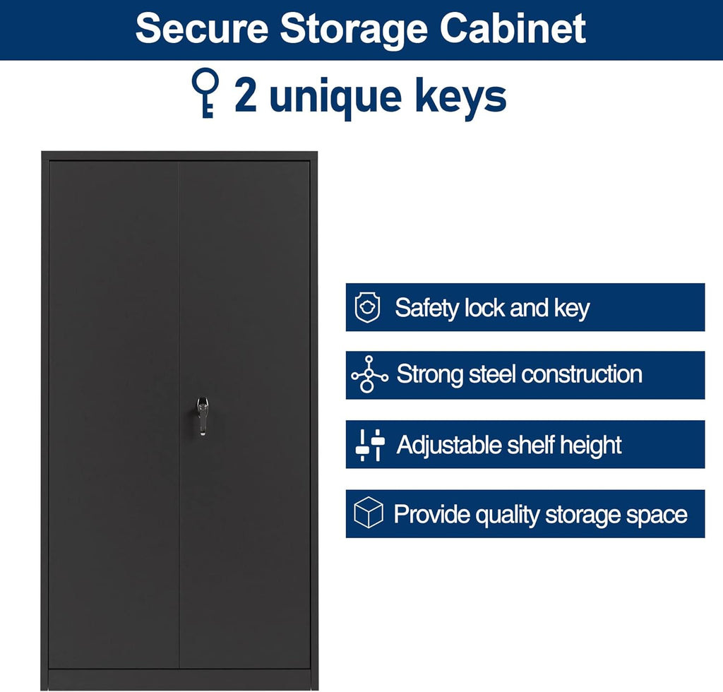 71" Lockable Metal Storage Cabinet with Doors and Shelves C570