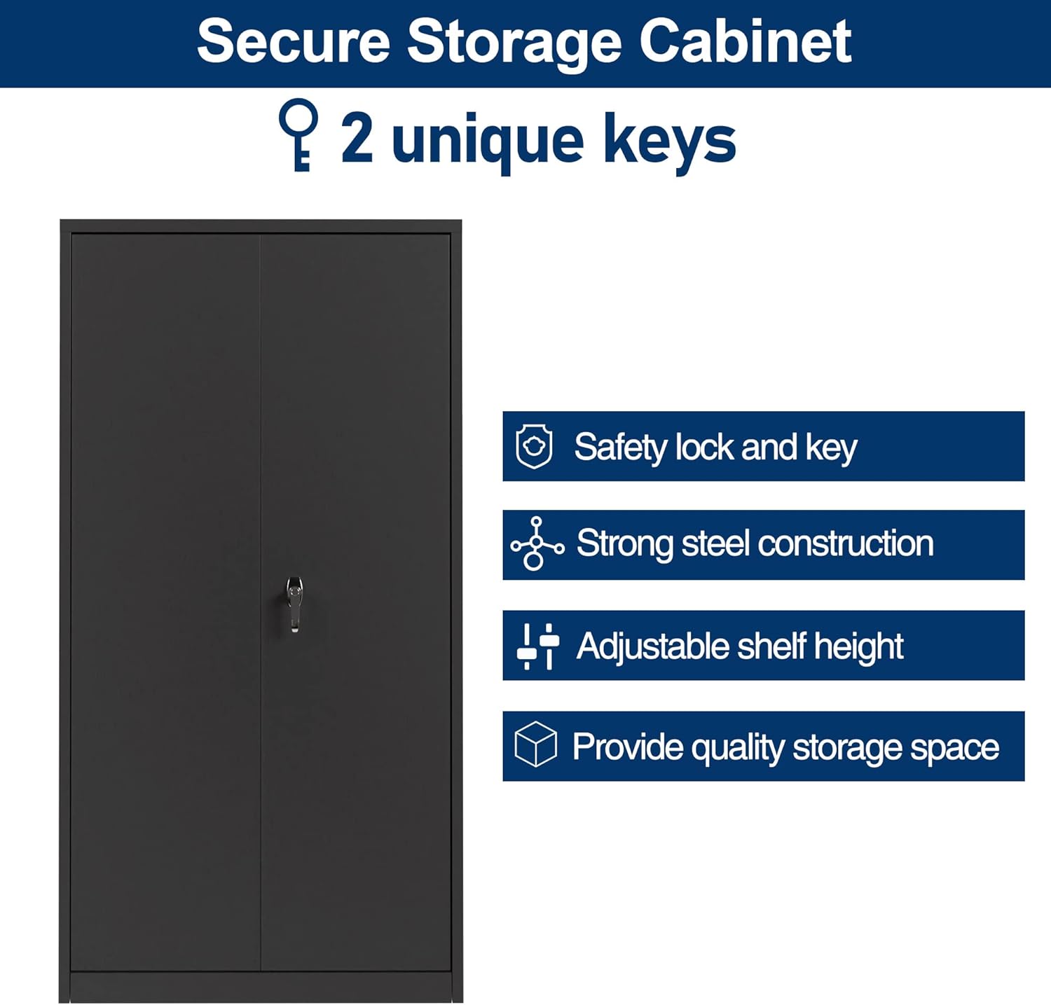 71" Lockable Metal Storage Cabinet with Doors and Shelves C570
