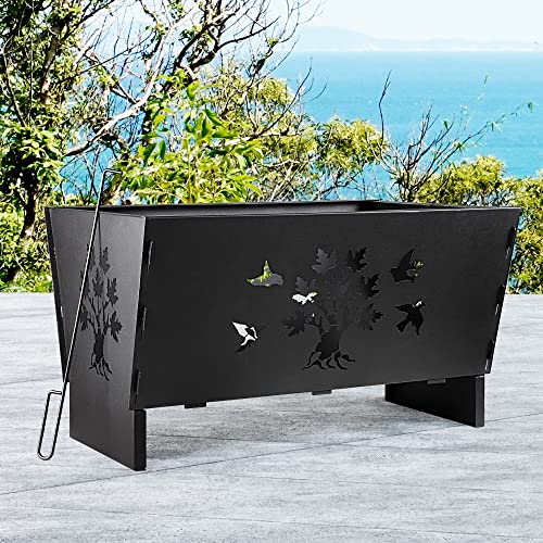 28 Inch Rectangle Cast Iron Fire Pit for Patio with Fire Poker and Metal Grate N429194