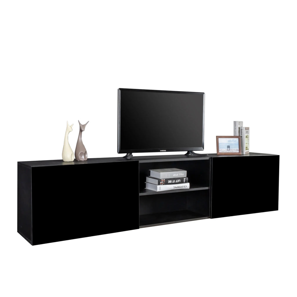 Floating TV Stand with Shelf and Clamshell Doors, High Gloss B46123