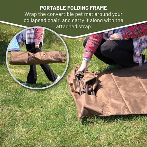 TIMBER RIDGE Collapsible Chair with Armrests, Cup Holder & Carry Mat, Earth Brown P53189