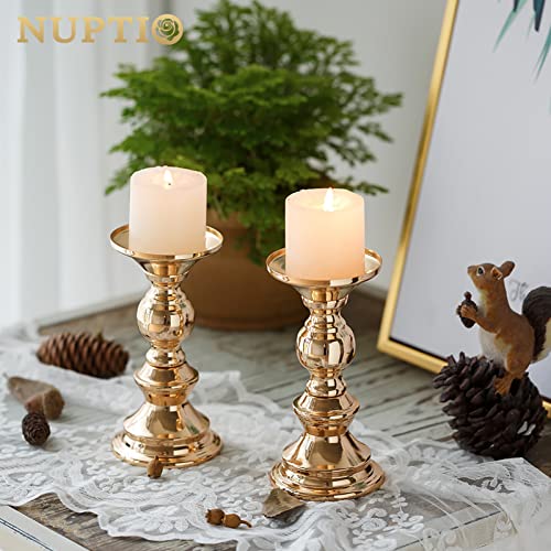 Nuptio Pillar Candle Holders, Metal Candle Holder for Wedding Centerpieces (2 Pcs, Gold) H414