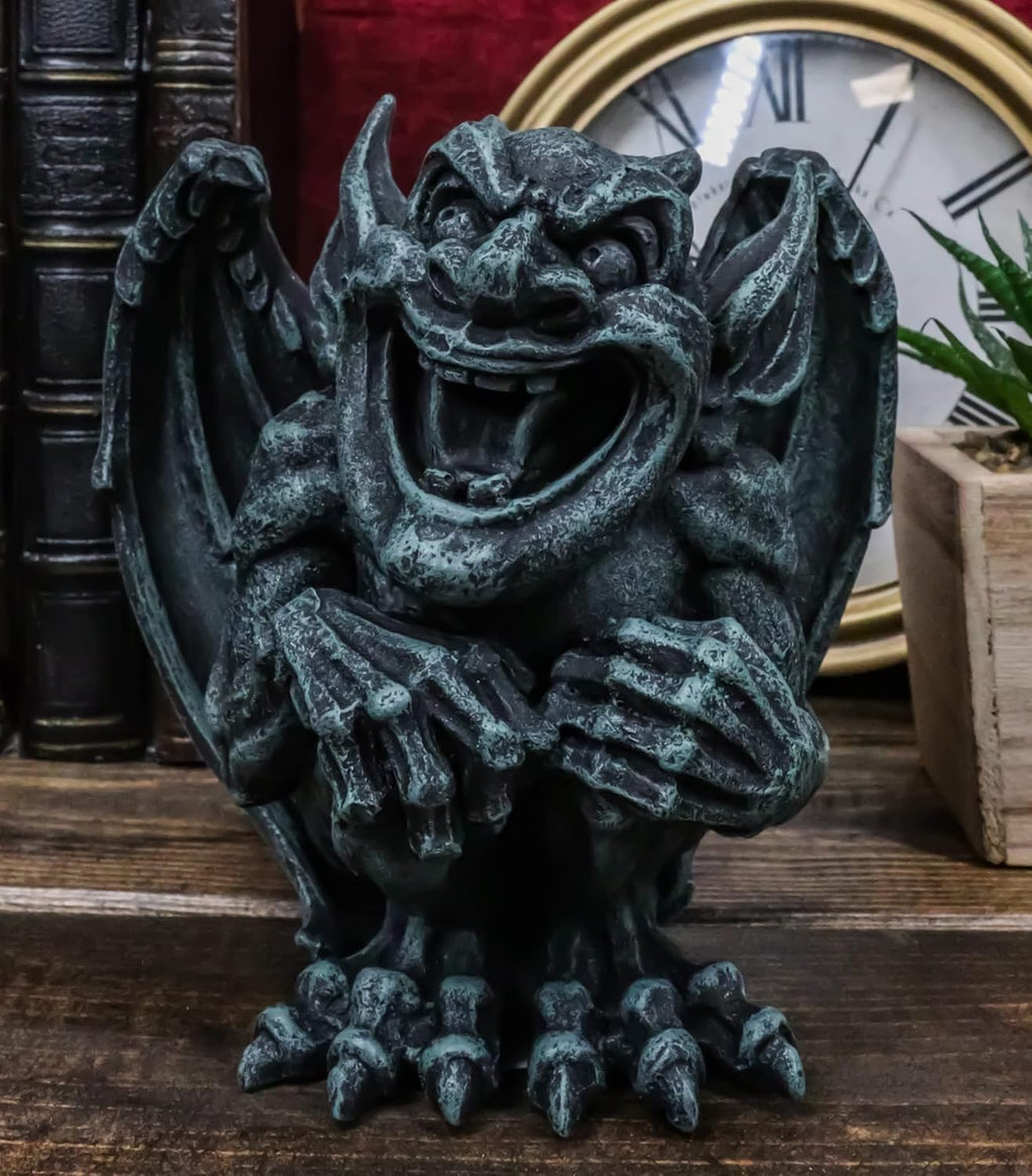 Ebros Gift Gothic Winged Guardian Gargoyle Crouching Figurine Faux Stone Resin Finish G703618