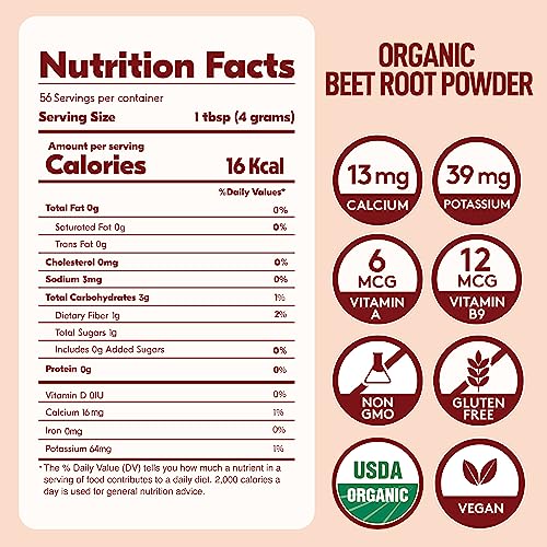 Organic Beet Root Powder USDA Certified, Nitric Oxide Supplement, 225 Servings, 2 lb J552