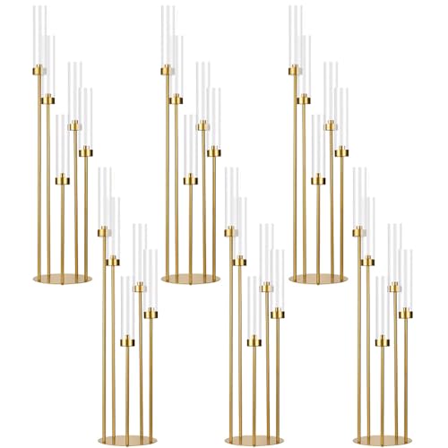 Matte Black 5 Arm Candelabra with Acrylic Shades for Table Centerpiece W6999