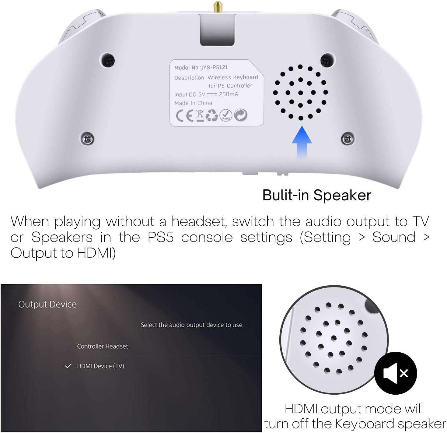 TNP PS5 Chatpad - PS5 Controller Keyboard Attachment, Wireless Compact Keypad with Built-in Speaker I54369