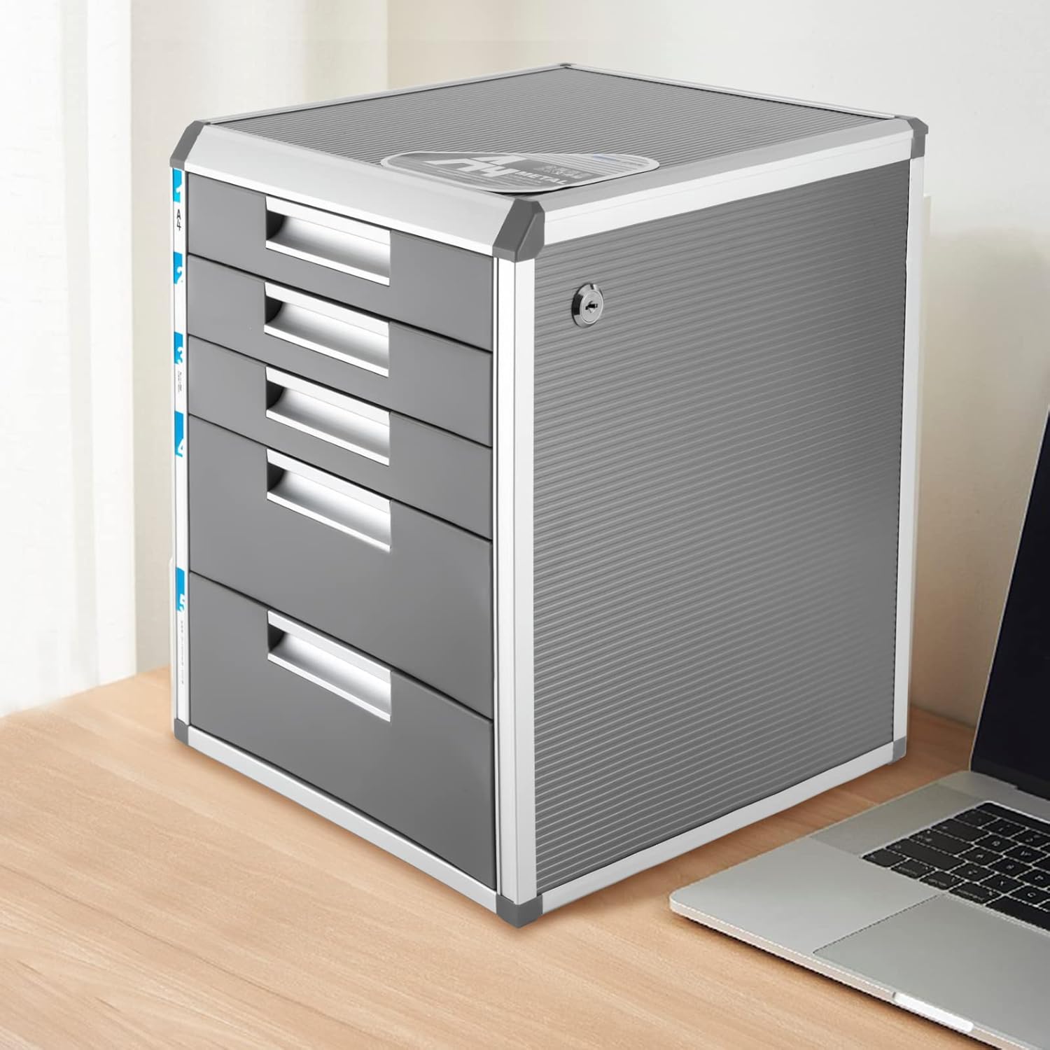 Desktop Drawer Organizer with Lock, 5-Layer Filing Cabinet Storage, Grey H82611