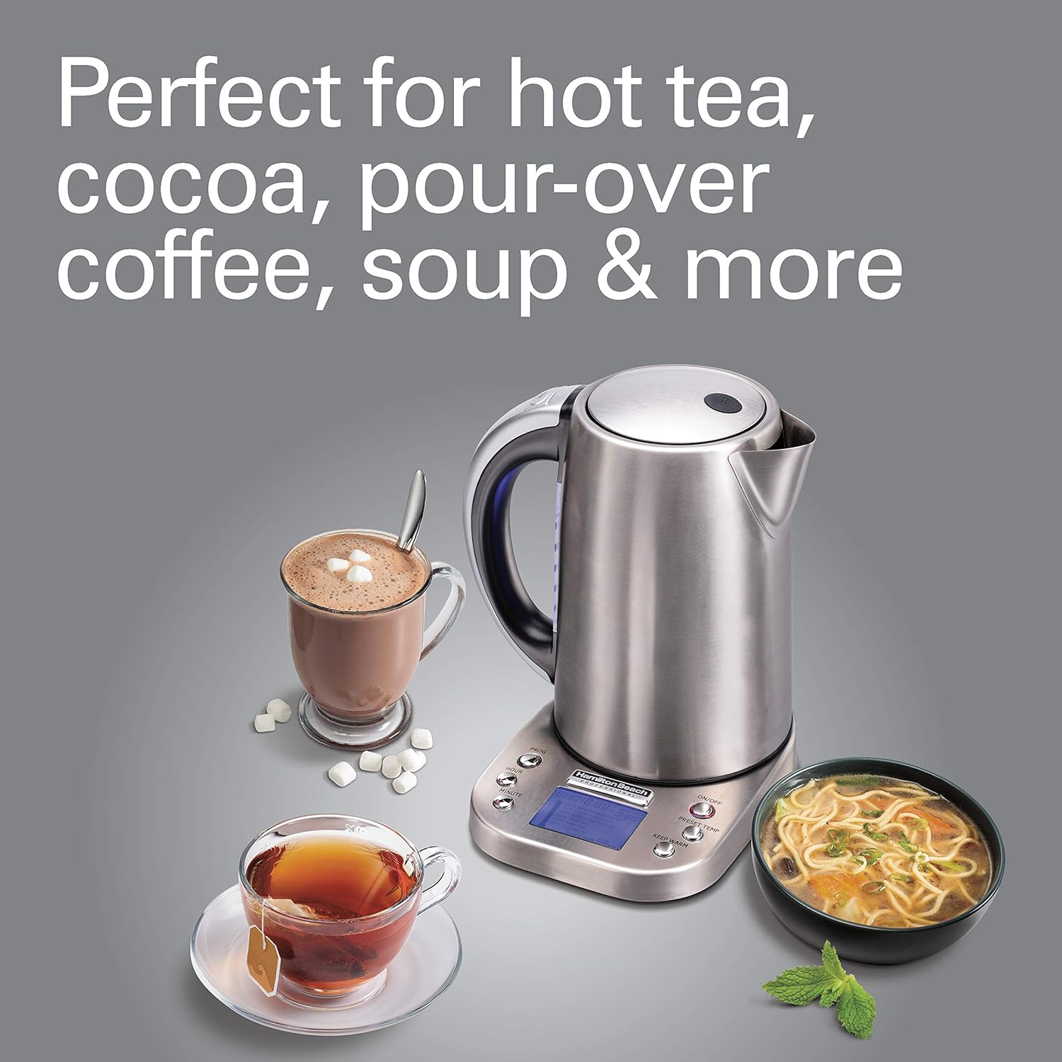 Hamilton Beach Professional Digital Electric Tea Kettle, 1.7 Liter, Silver P390