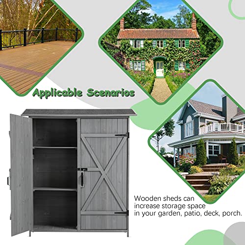 Outdoor Storage Cabinet Wood Shed with Waterproof Roof and Double Locks S140503