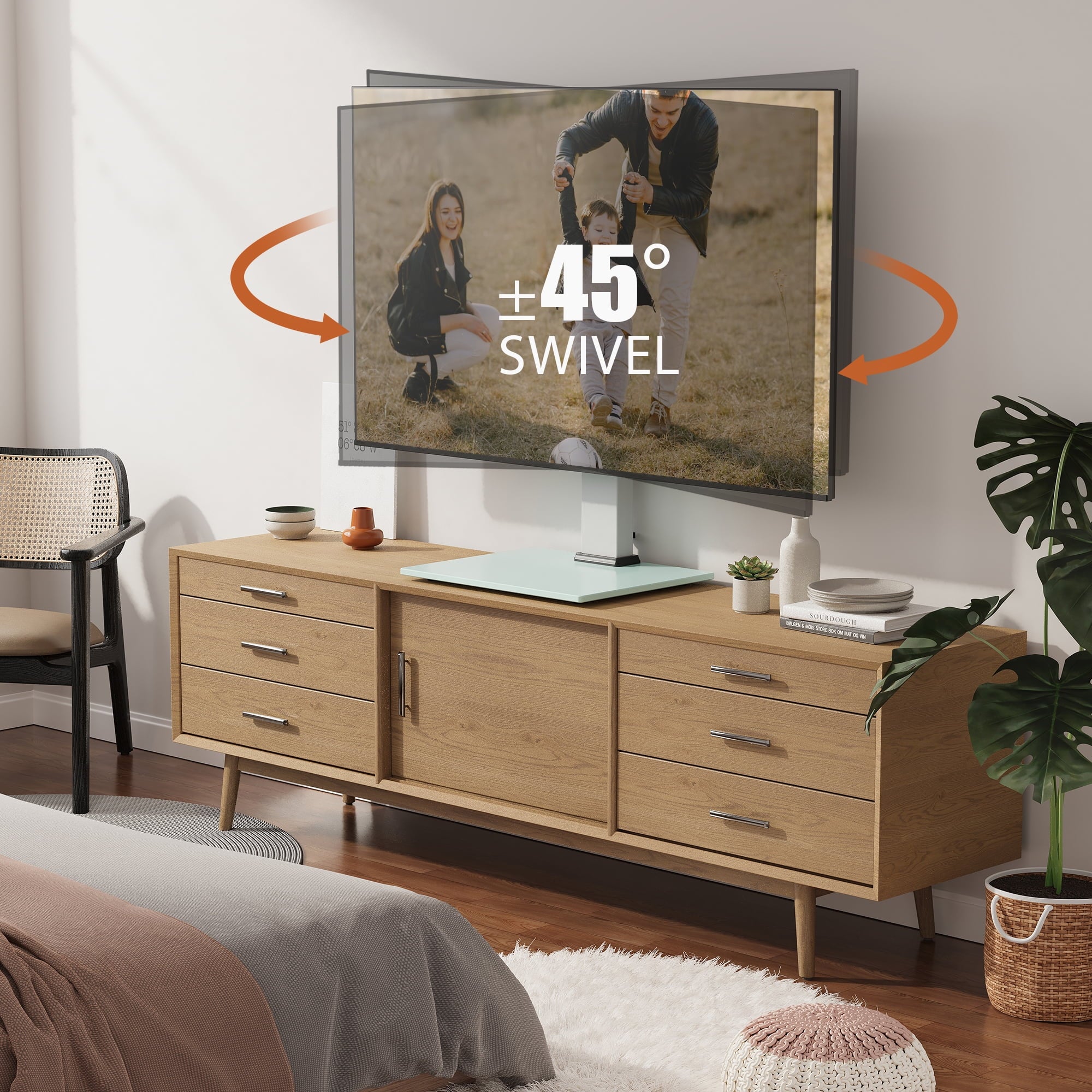 FITUEYES Universal TV Stand Tabletop TV Base with Swivel Mount, White H66685