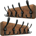 WEBI Coat Rack Wall Mounted,Wood Coat Hooks Wall Mounted,16" Hole to Hole,Wall Coat Hanger Rustic Hook Rack Rail,5 Triple Hooks for Hanging Coats,Hats,Jacket,Clothes,Entryway,Black,2 Packs