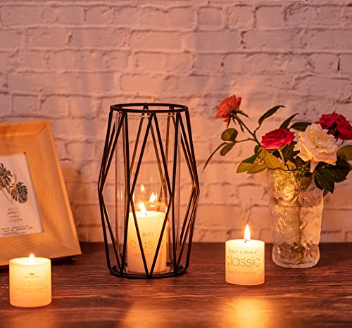 2Pcs Gold Pillar Hurricane Candle Holders with Glass and Metal Stand E76606