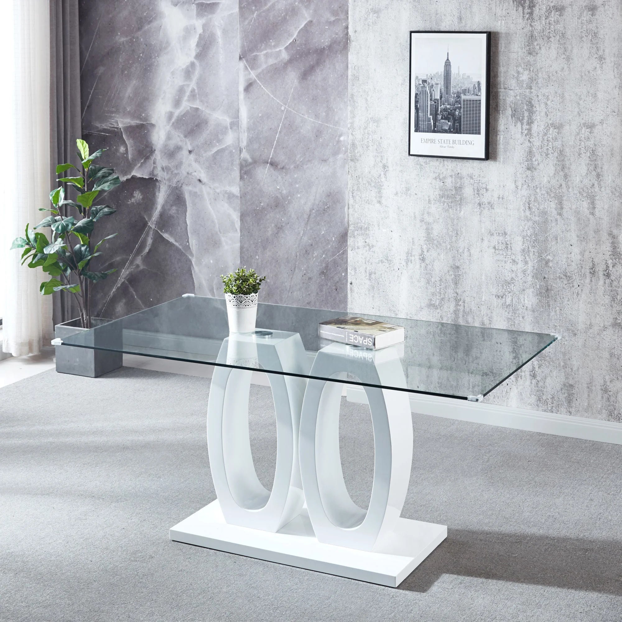 Contemporary Tempered Glass Double Pedestal Dining Table M27036