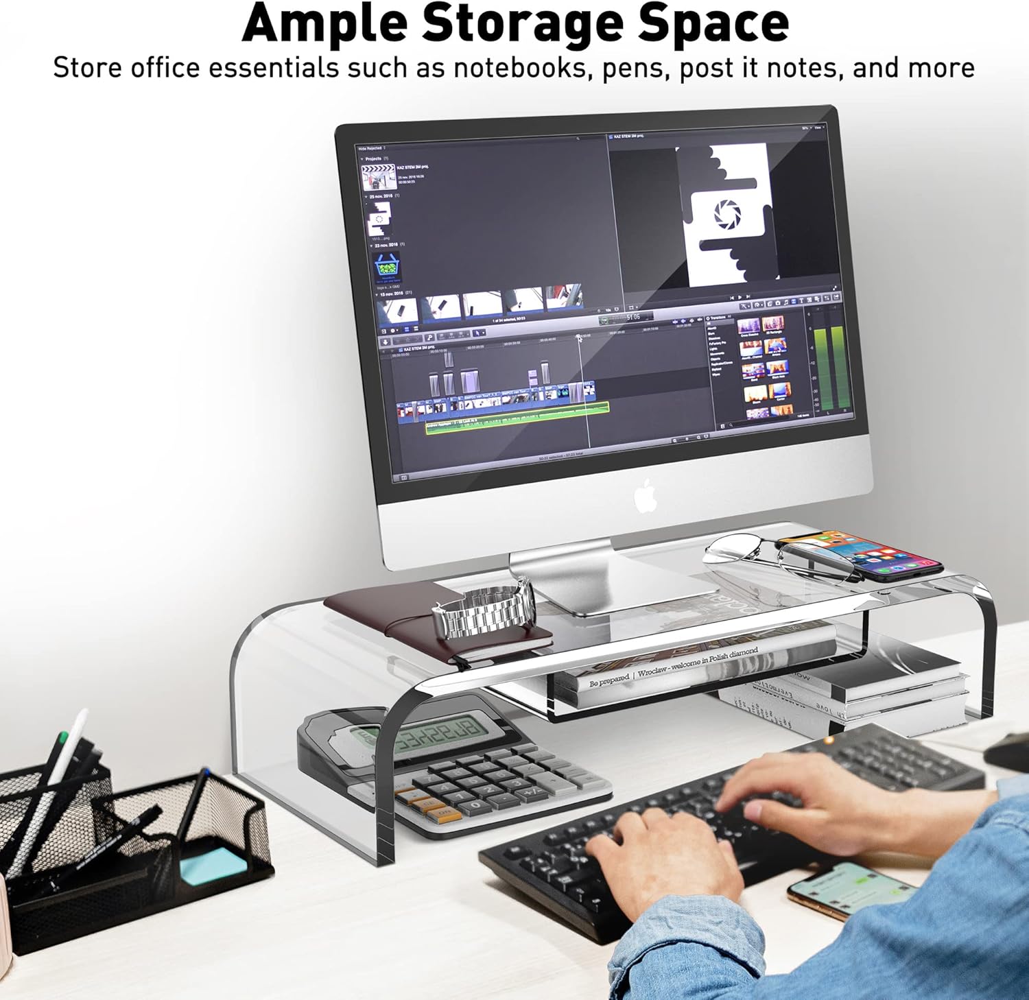 Clear Acrylic Monitor Stand Riser with Storage C979058