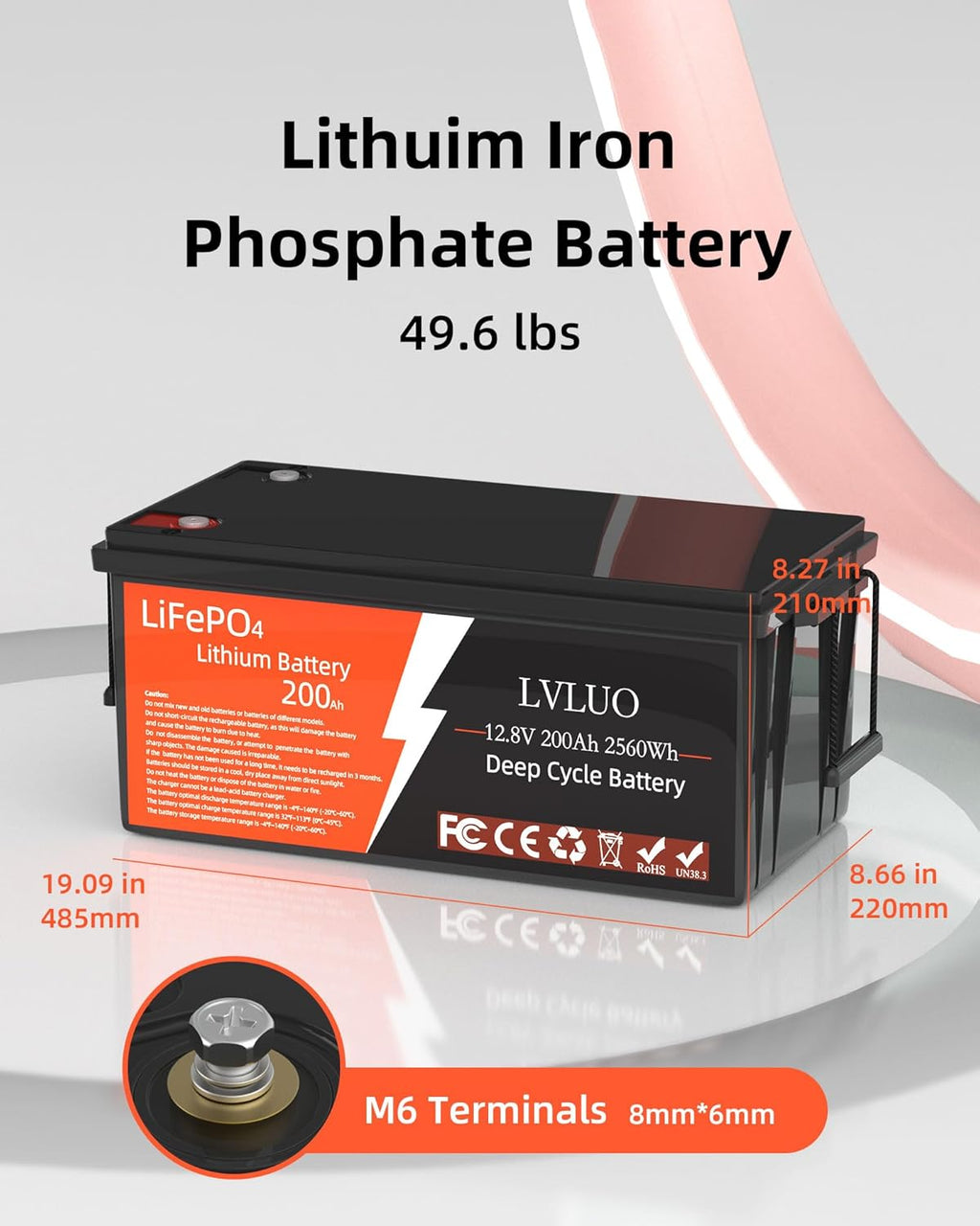 LiFePO4 Battery 12V 200Ah Deep Cycle Lithium for Trolling Motor, Marine, Off-Grid P234