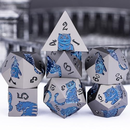Metal DND Cat Dice 7PCS Polyhedral RPG Dice Set with Gift Case B373640