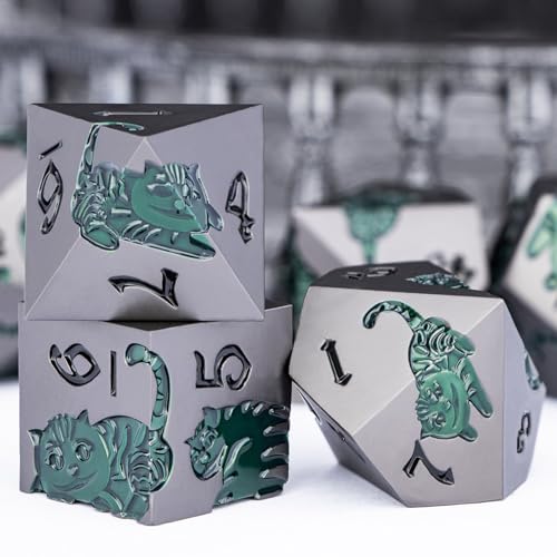 Metal DND Cat Dice 7PCS Polyhedral RPG Dice Set with Gift Case B373640