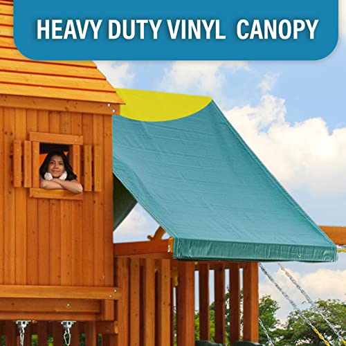 Fantasy Tree House Cedar Wood Swing Set with Built-in Clubhouse and Wave Slide K596052