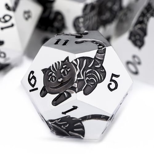 Metal DND Cat Dice 7PCS Polyhedral RPG Dice Set with Gift Case B373640