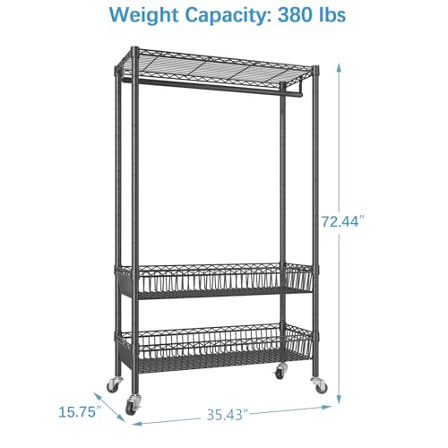 VIPEK R2 Rolling Garment Rack Heavy Duty Adjustable Clothes Rack with Basket, White K144095