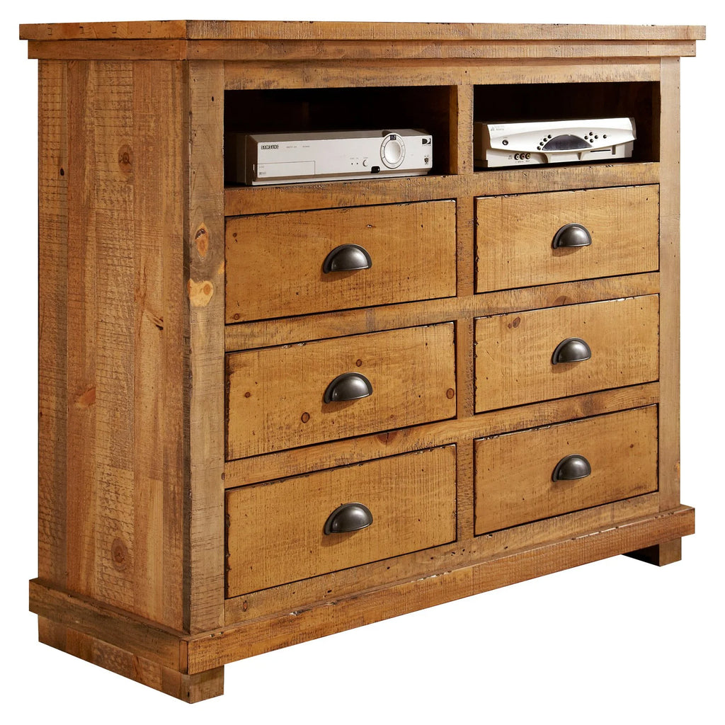 Progressive Furniture Willow 6 Drawer Media Chest in Distressed Pine G1128