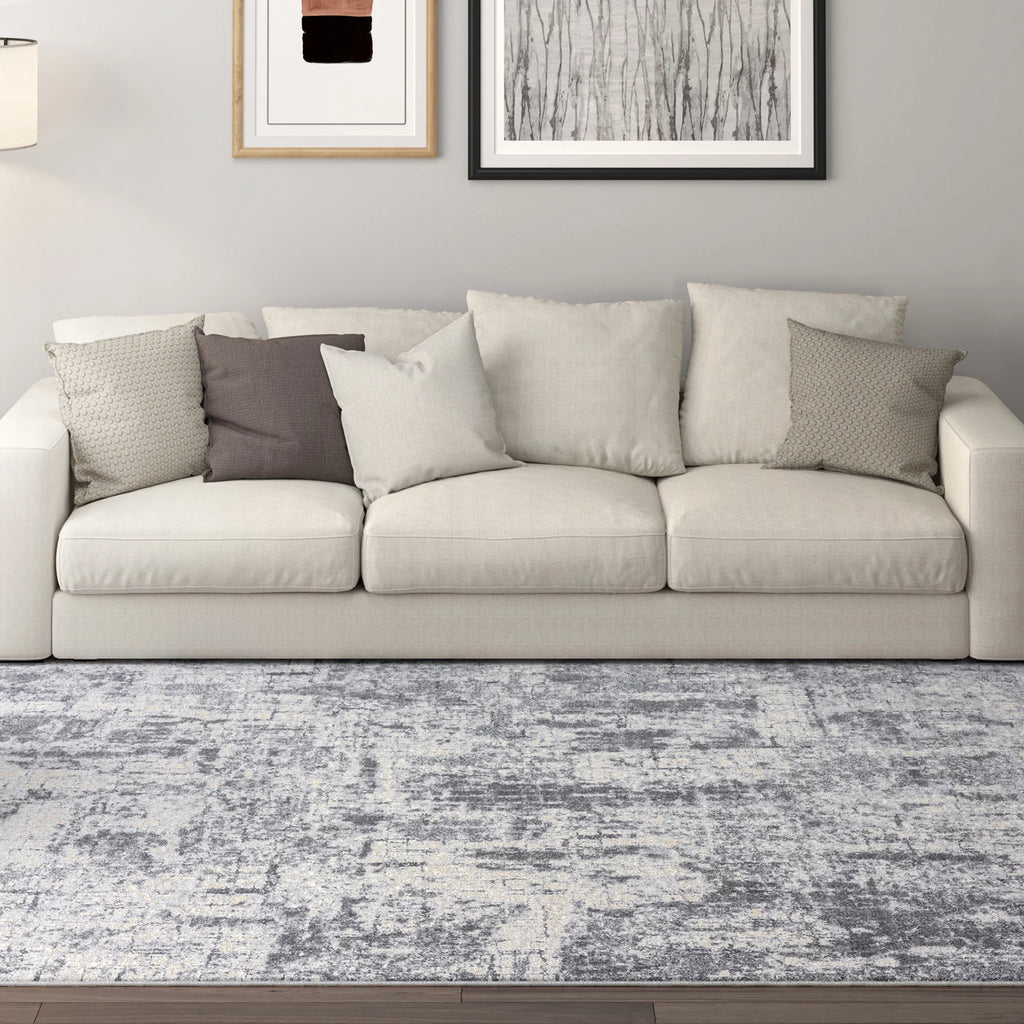 Contemporary 8x10 Area Rug (7'10'' x 10'2'') Abstract Beige, Gray Living Room Easy to Clean