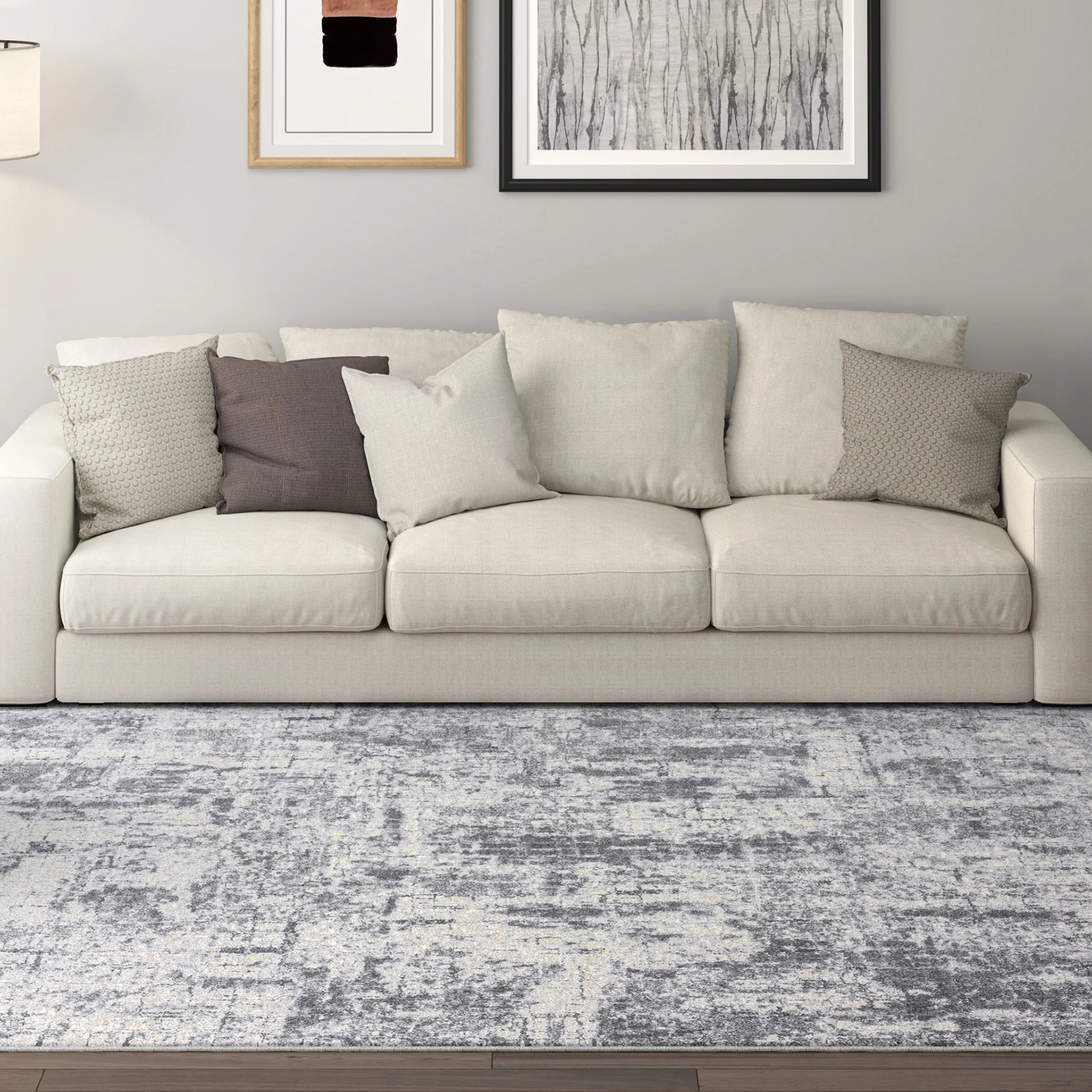 Contemporary 8x10 Area Rug (7'10'' x 10'2'') Abstract Beige, Gray Living Room Easy to Clean
