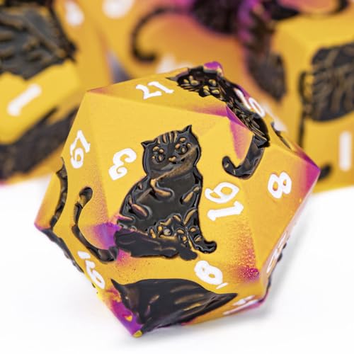 Metal DND Cat Dice 7PCS Polyhedral RPG Dice Set with Gift Case B373640