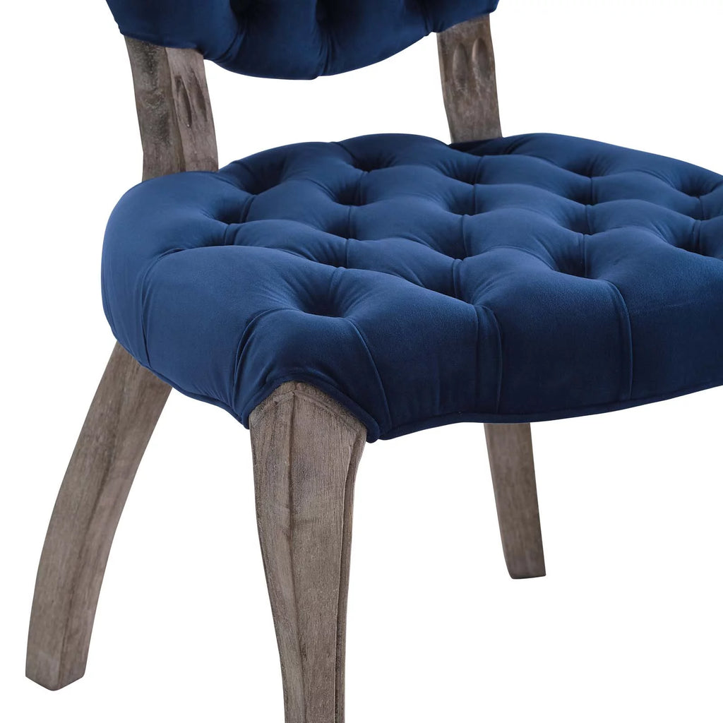 Navy Blue Velvet Vintage Side Chair with Wood Frame D4348
