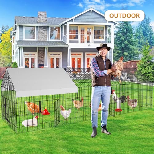 Metal Chicken Coop with Cover for Yard Outdoor Large Portable Chicken Run Pen I2656