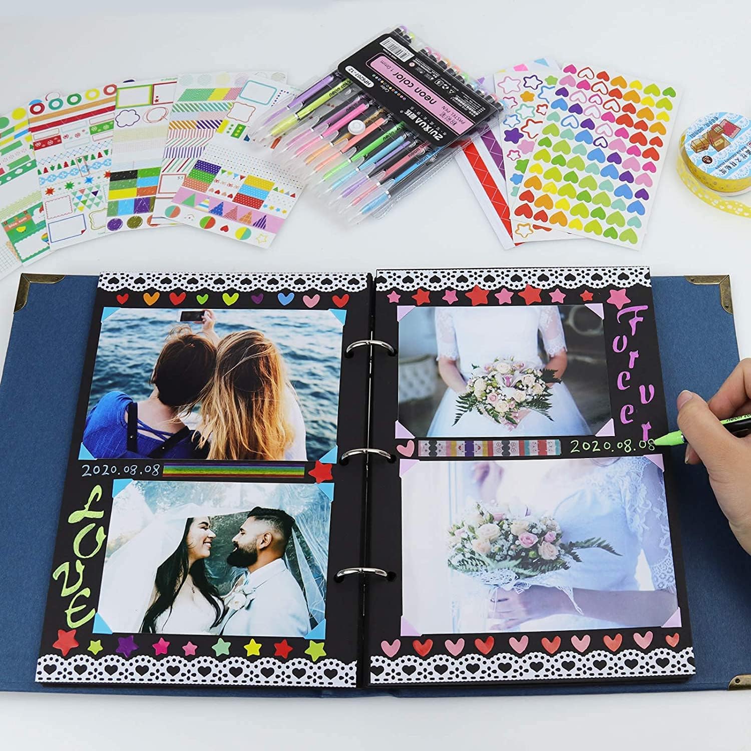 Vienrose DIY Scrapbook Photo Album Kit with Pens Tapes and Stickers, 60 Pages, Skyblue D57570