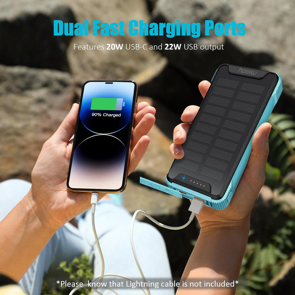 Miady 20000mAh Wireless Solar Power Bank USB-C 20W Fast Charging Waterproof T579761