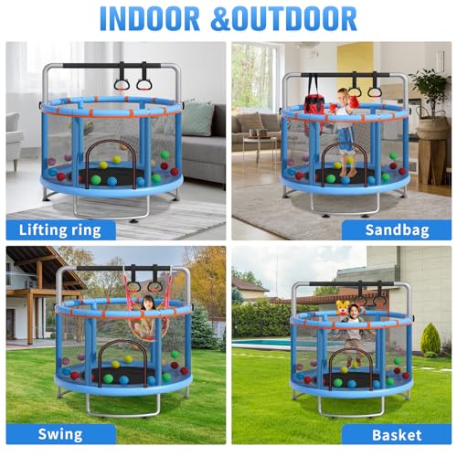 55" Kids Trampoline with Enclosure Net and Basketball Hoop M907892